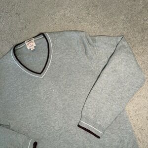 BROOKS BROTHERS Sweater Men's XL Heather Gray Burgundy 100% Supima Cotton V Neck